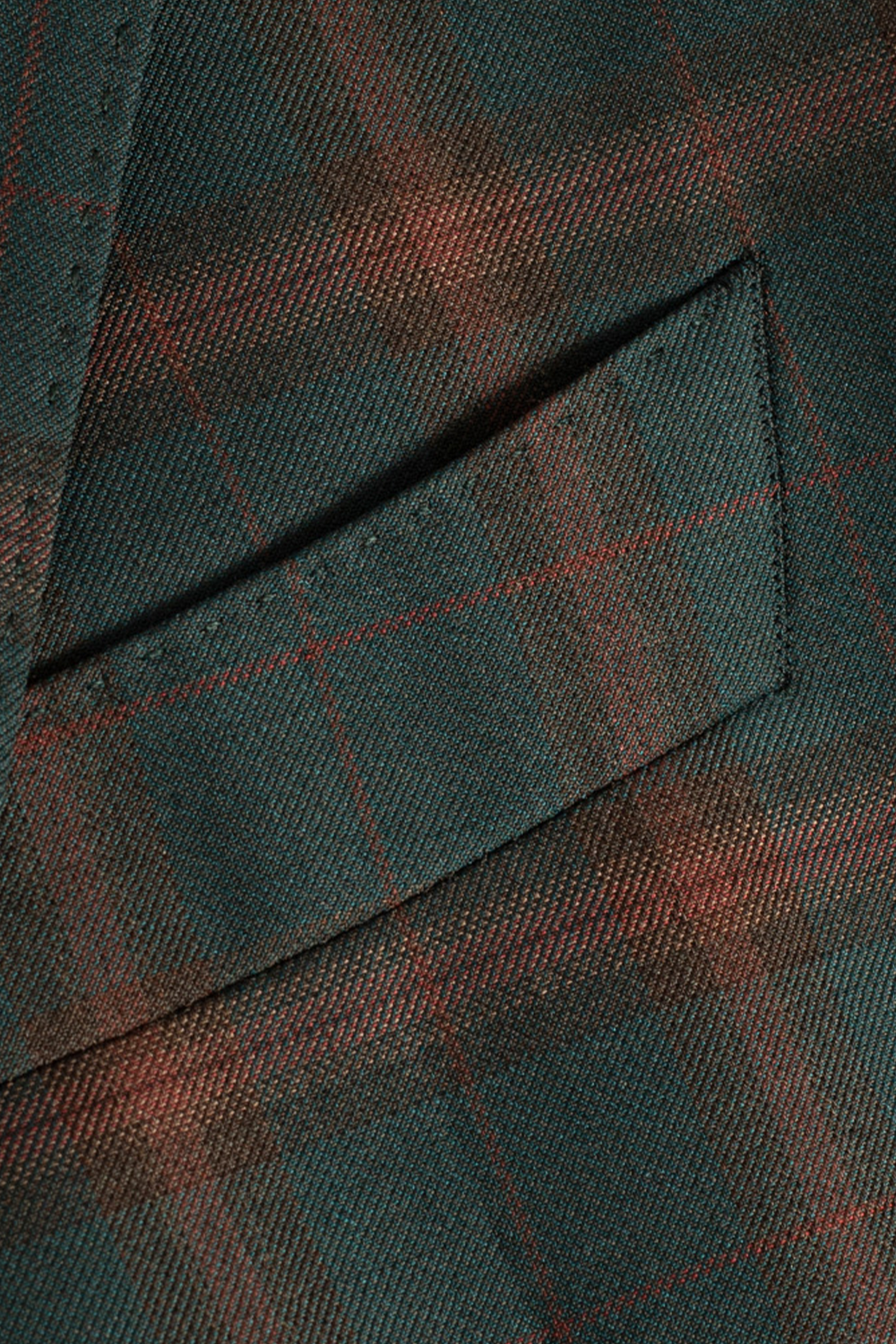 Blazer single breasted, em lã merino super 130'S, 17.20 micron, com lapela peak - Tartan verde
