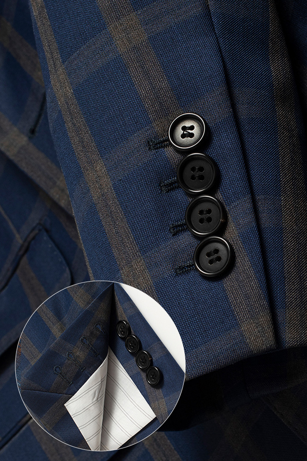 Blazer double breasted 6x2, em lã tropical, com lapela peak - Tartan Azul multitons