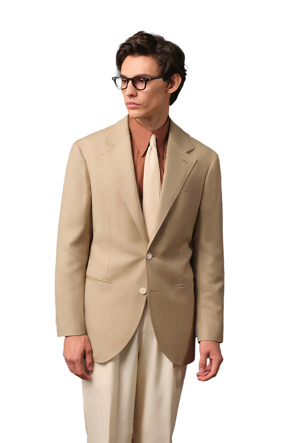 Blazer single breasted com lapela notched, 100% lã super 120'S com 17.75 µ - Khaki