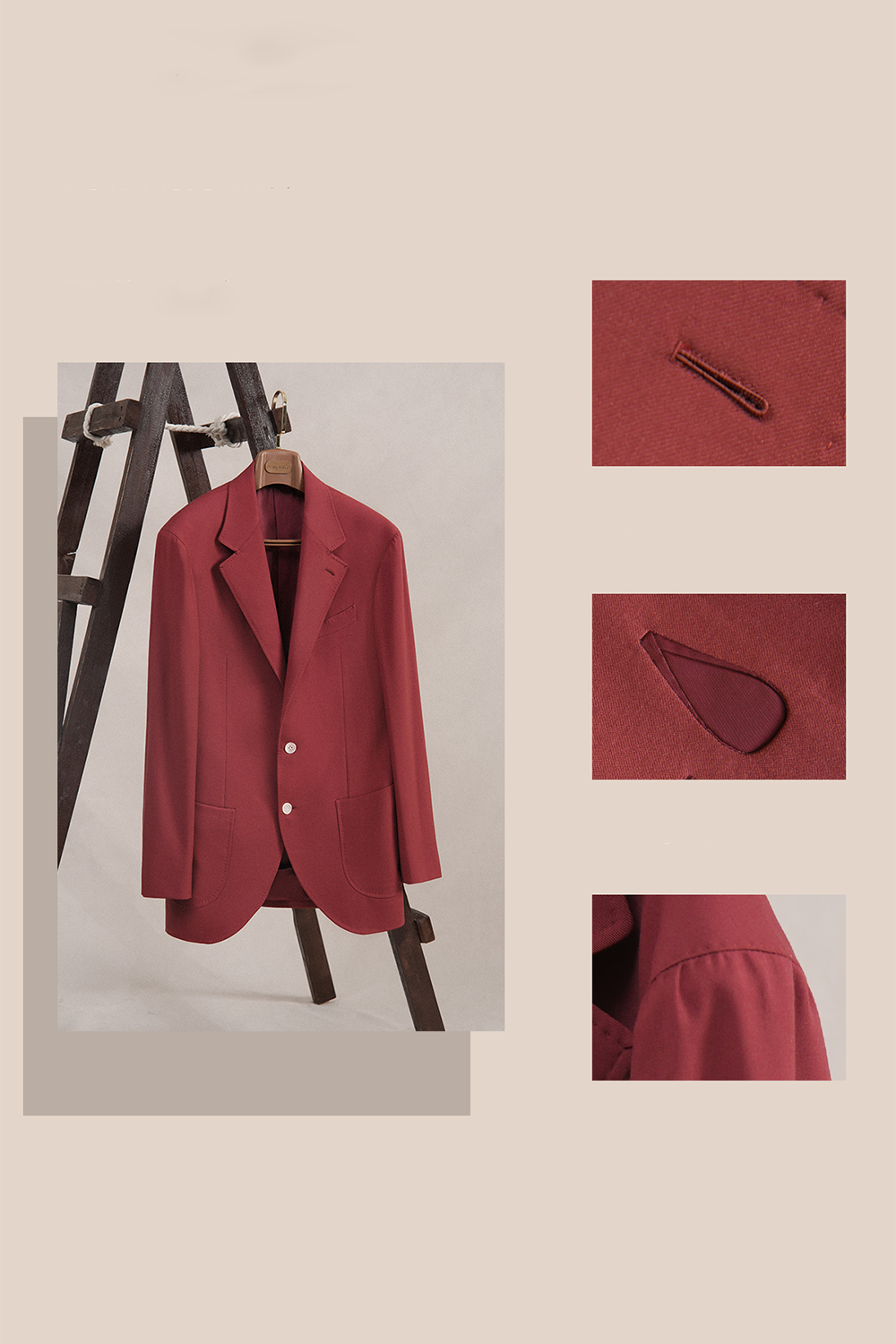 Blazer single breasted com lapela notched, 100% lã super 120'S com 17.75 µ - Vermelho Bordô