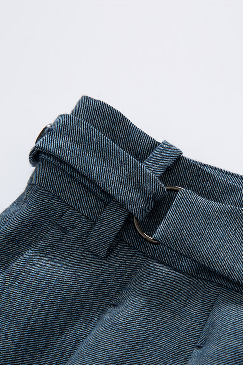 Tombolini - Calça de modelagem italiana, em lã tropical, com faixa frontal ajustável - Azul san juan