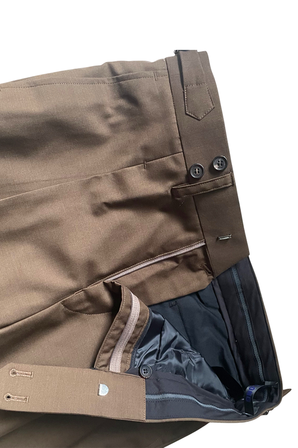 Calça em lã merino, super 100's 18.75 micron, com ajustadores laterais - Marrom escuro