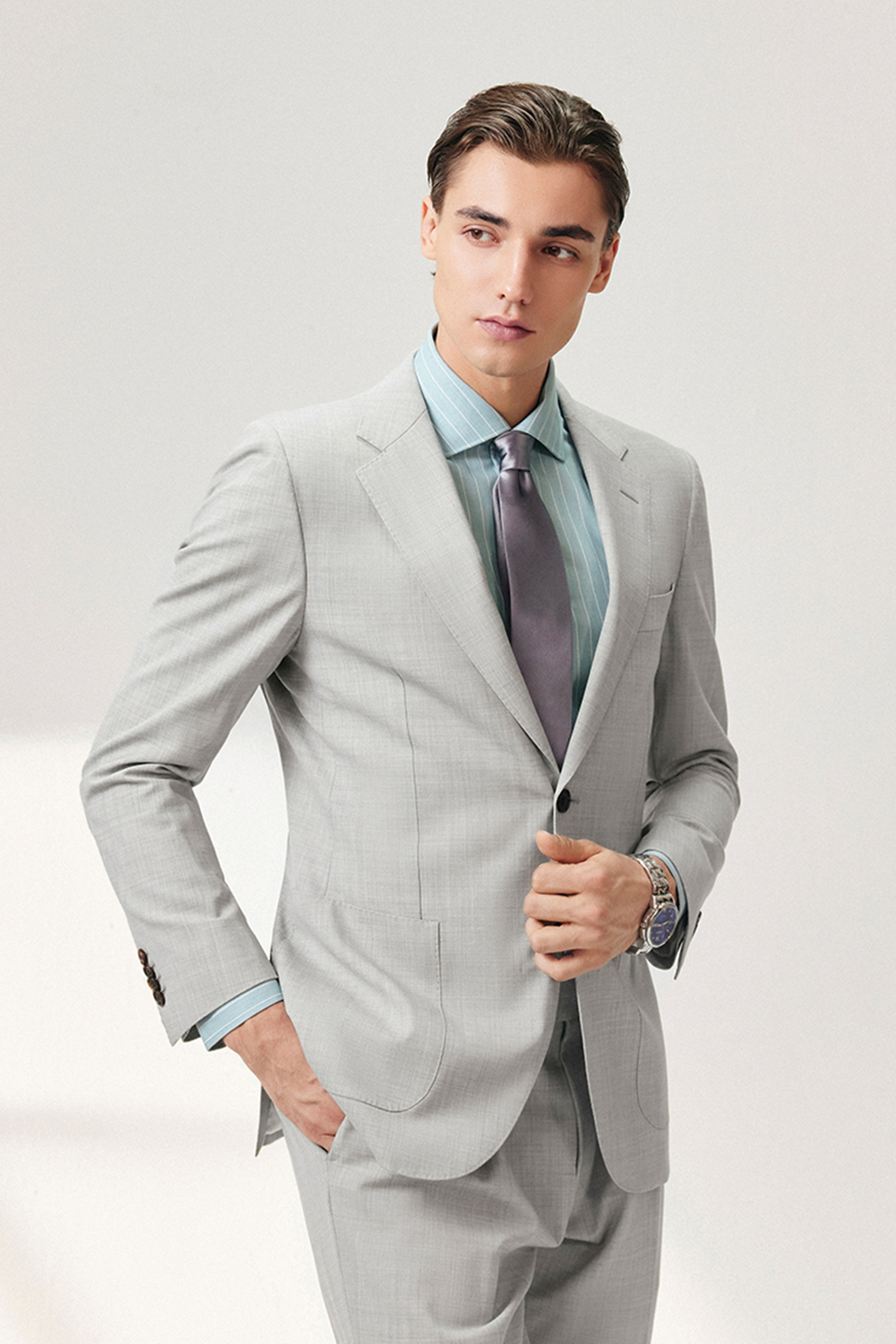 Lanifício Guabello 1815 - Costume single breasted em lã e elastano, com lapela notched - Cinza bride