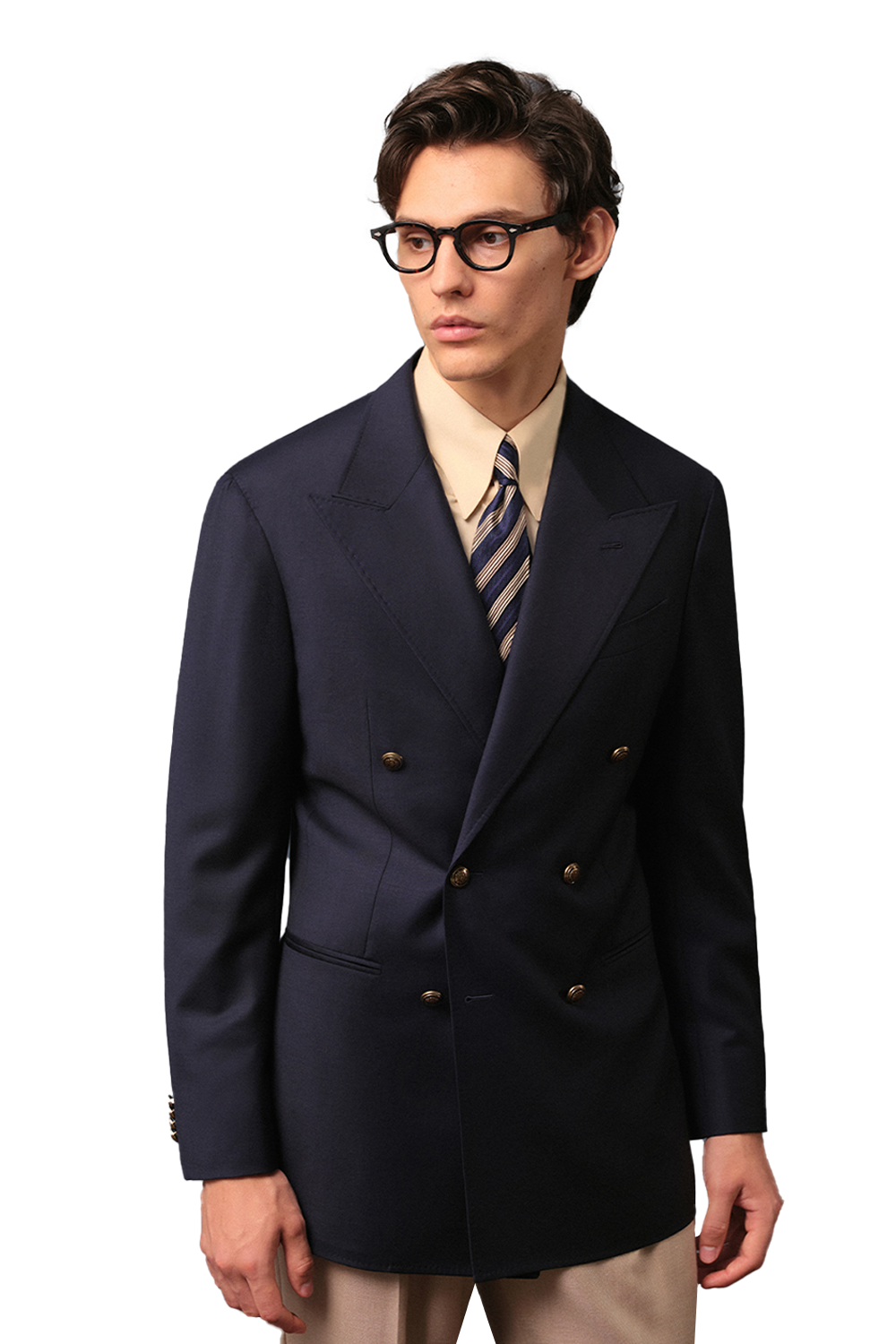 Blazer double breasted com lapela peak, 100% lã super 120'S com 17.75 µ – Azul Marinho Navy