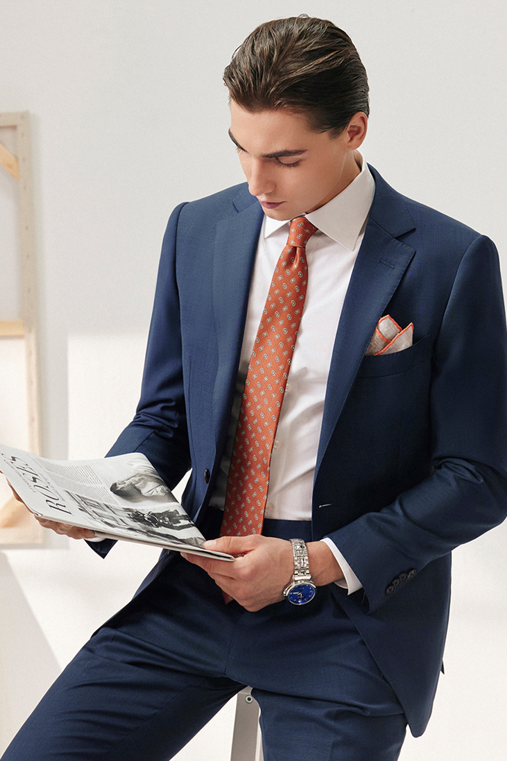 Lanifício Vitale Barberis Canonico - Costume desestruturado, single breasted em lã merino 130’s com 17.25 µ, lapela notched - Azul marinho