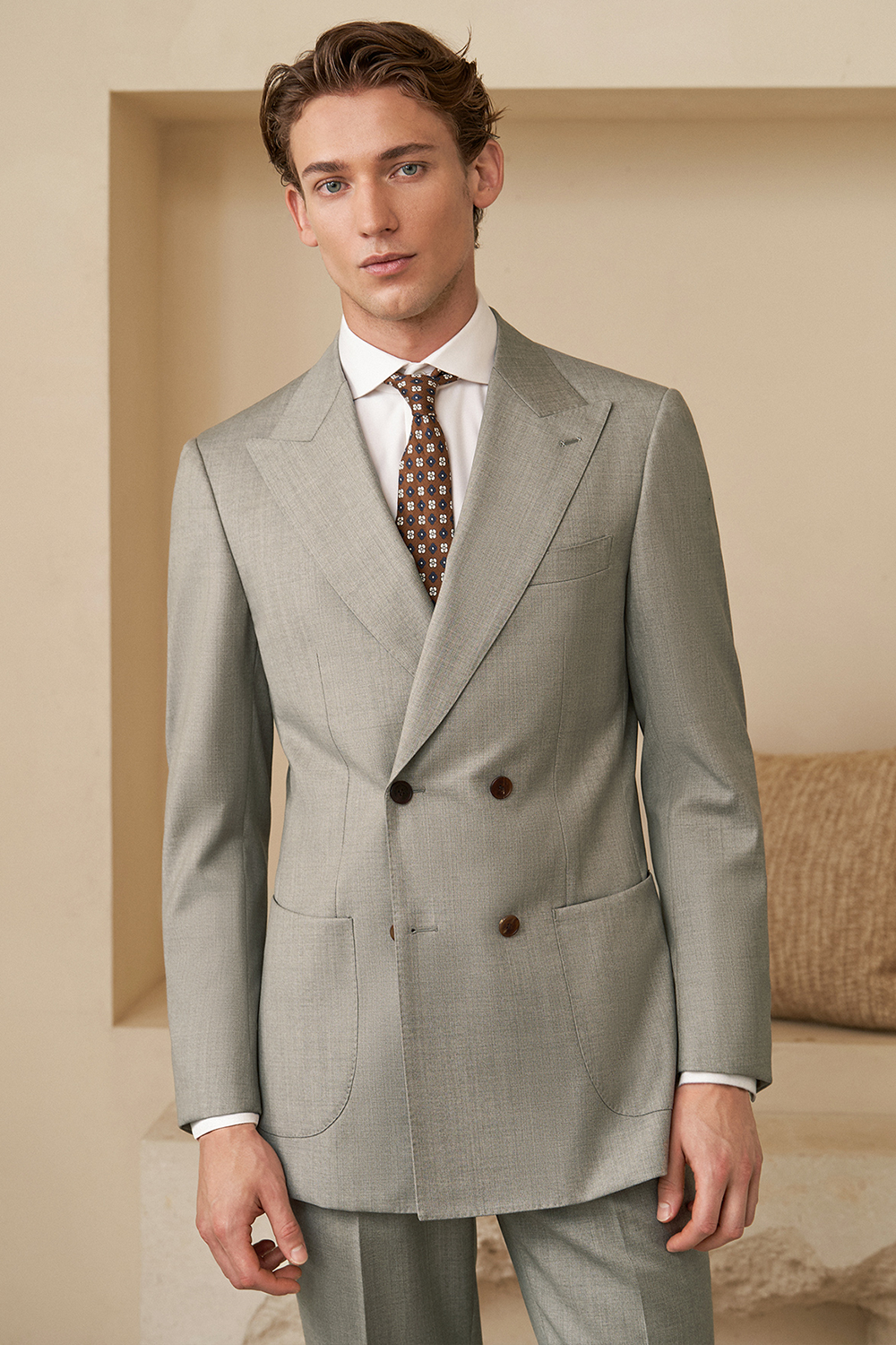 Lanifício Vitale Barberis Canonico - Costume double breasted 4x1, half canvas, lapela peak, em lã merino super 110 18.25 µ - Cinza