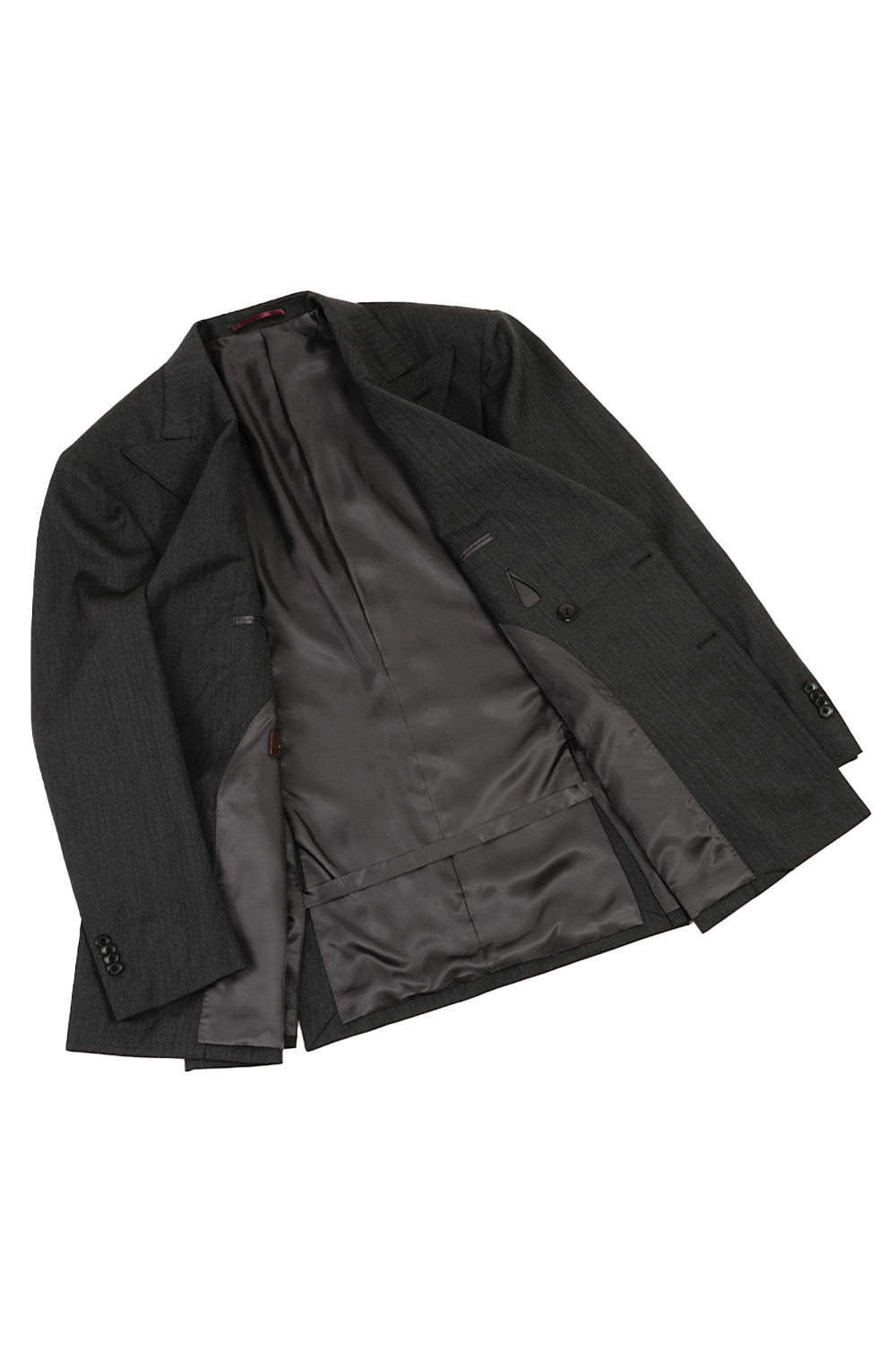 Costume half canvas, double breasted 6x2 com lapela peak large, 100% lã super 130'S com 17.25 µ - Cinza espinha de peixe