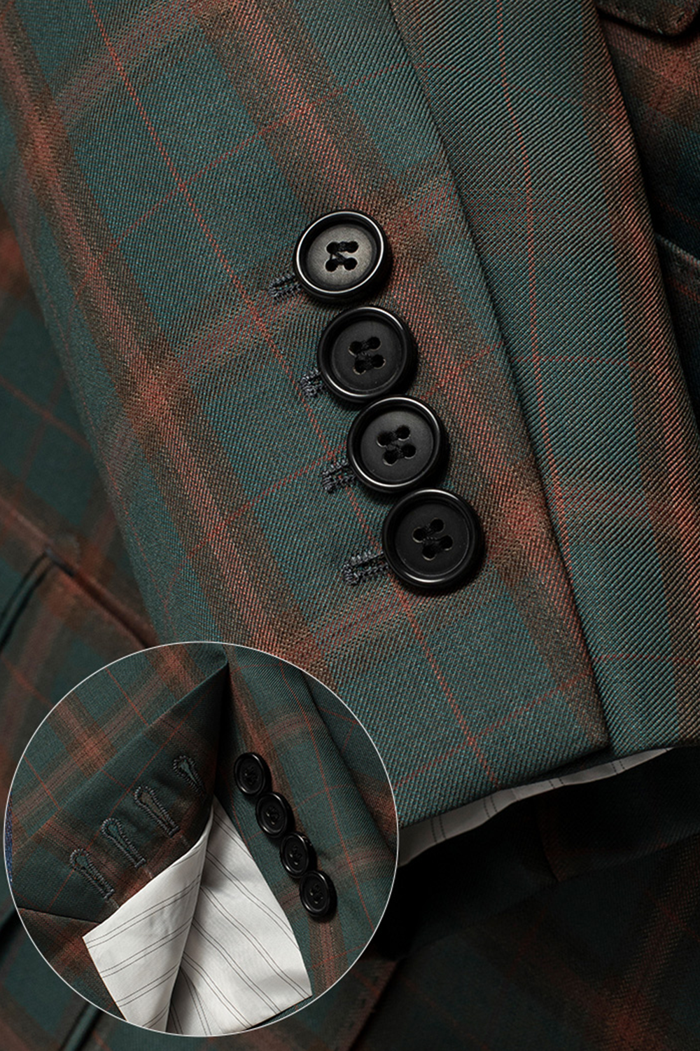 Blazer single breasted, em lã merino super 130'S, 17.20 micron, com lapela peak - Tartan verde