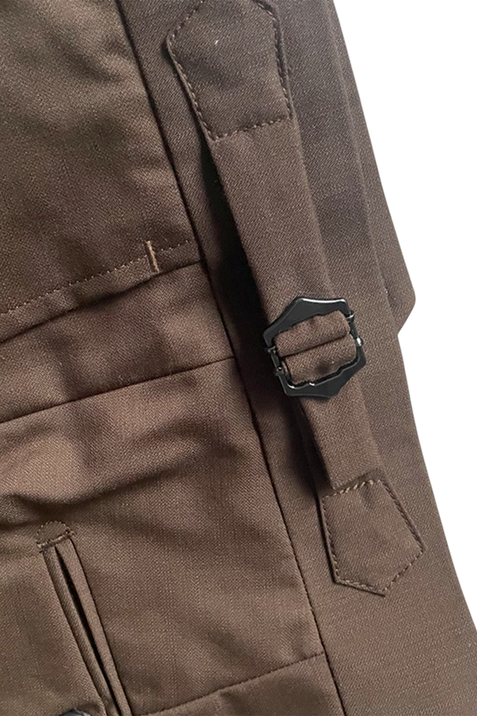 Calça em lã merino, super 100's 18.75 micron, com ajustadores laterais - Marrom escuro