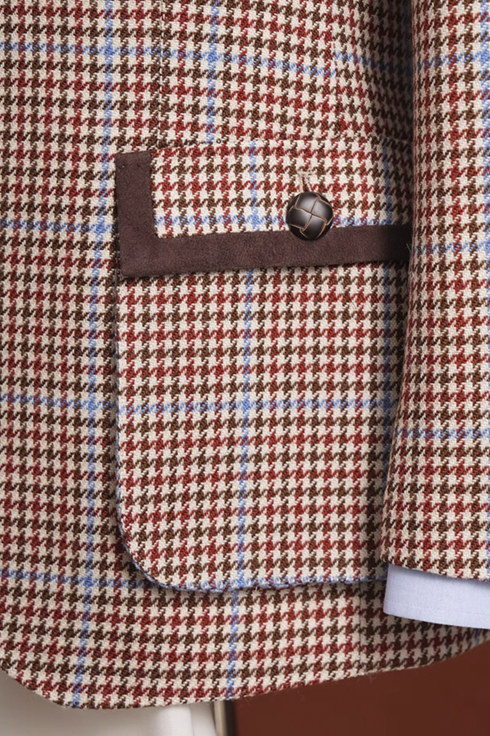 Lanifício FOX BROTHERS & CO - Blazer single breasted com lapela notched e botões capotão, 100% lã super 100'S com 18.75 µ - Padronagem