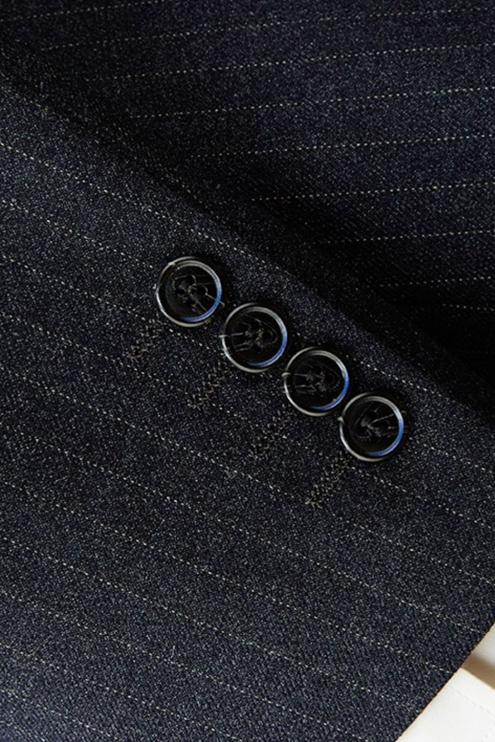 Costume double breasted 6x2, em poliviscose com lapela peak - Azul risca de giz