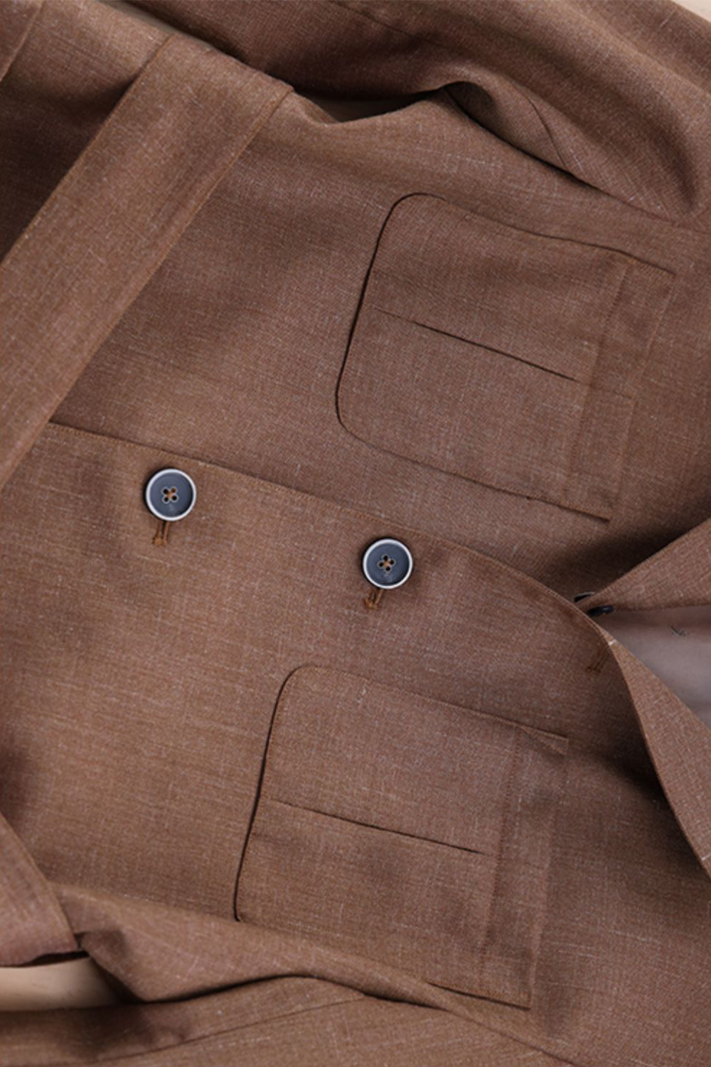 Safari Jacket, com faixa externa em lã com linho - Tabaco claro