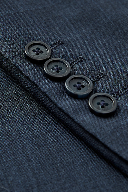 Costume double breasted 6x2 em poliviscose, com lapela peak - Azul