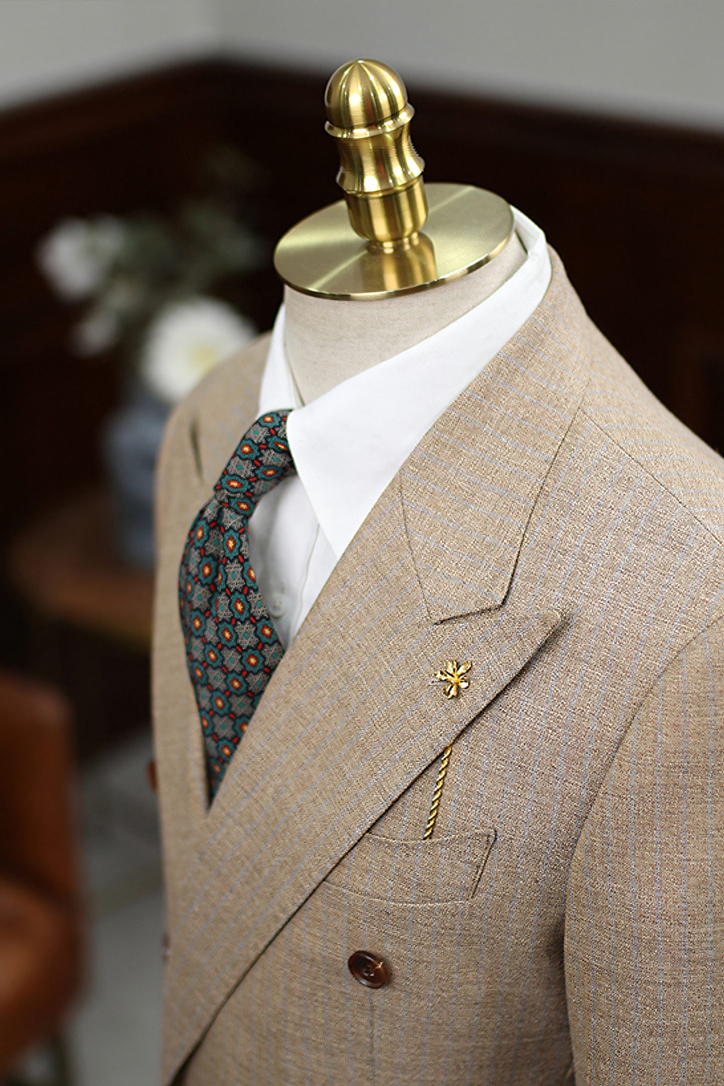 Blazer double breasted 6x2 com lapela peak, em lã, linho e seda – Páglia - Padronagem