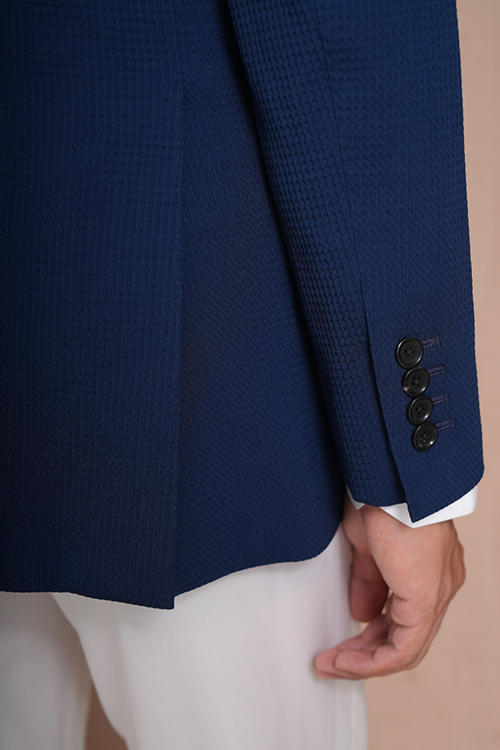 Lanificio F.lli Cerruti 1881 - Blazer single breasted com lapela notched, em lã com elastano, seersucker - Azul Royal