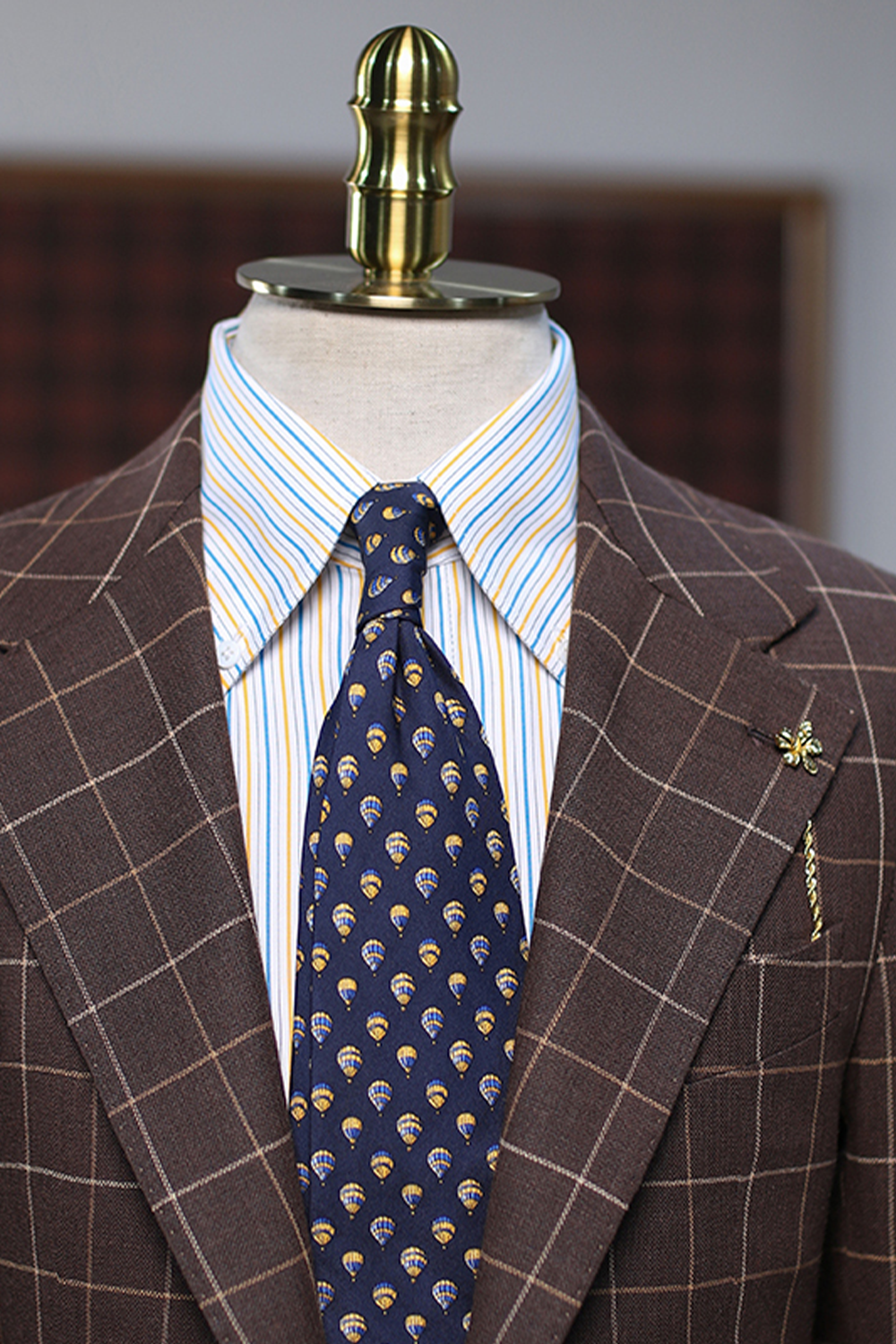 Blazer, em lã com linho single breasted com lapela notched - Marrom Xadrez
