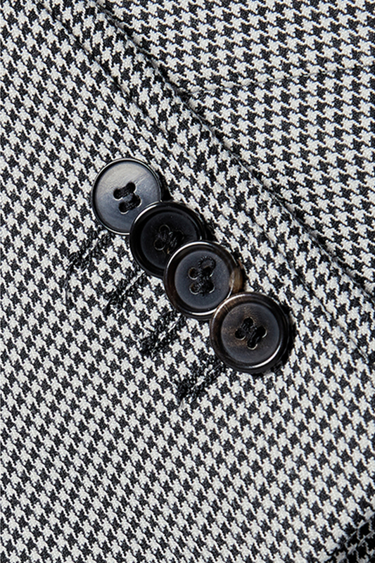 Costume double breasted 6x2 em poliviscose e elastano, com lapela peak - Pied-poule