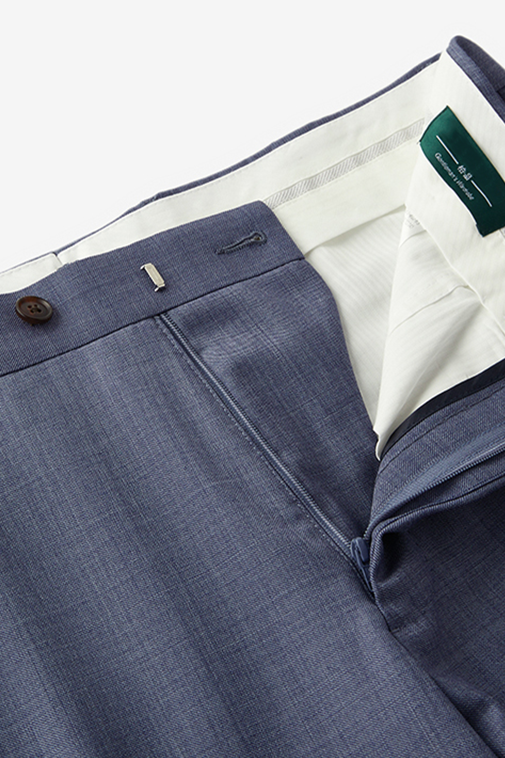 Calça de modelagem italiana, em lã super 120'S com 17.75 µ com cintura alta e passantes de cinto - Azul cinzento
