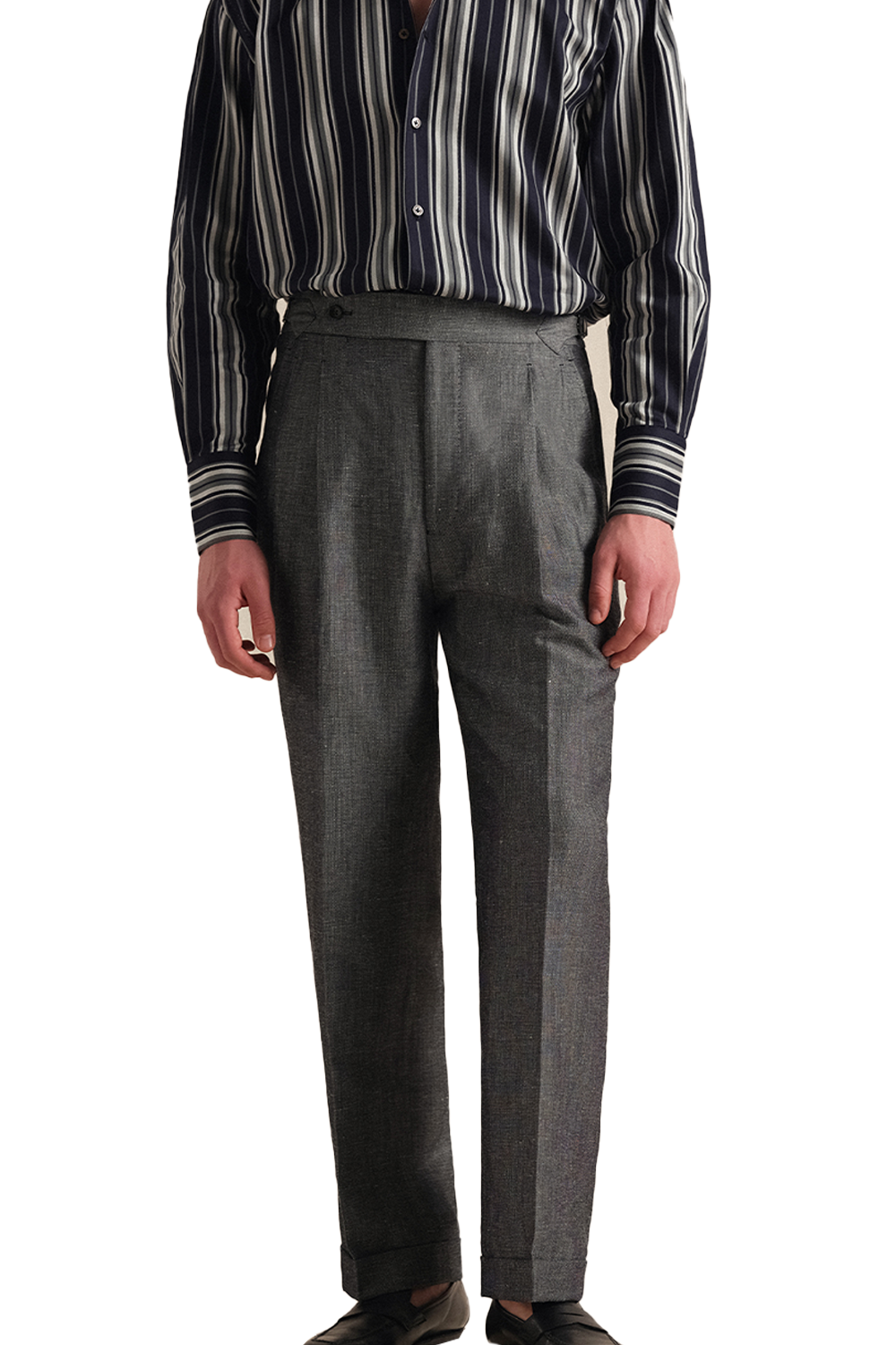 Costume single breasted com lapela peaked large, em lã com linho - Cinza escuro