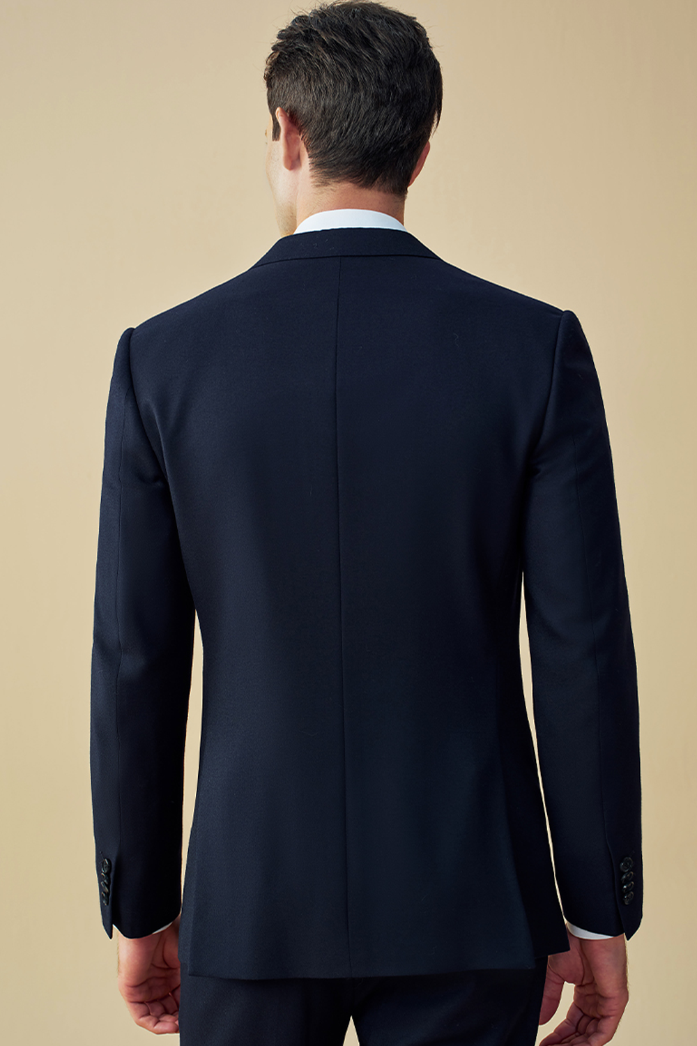 Costume single breasted, em lã tropical, com lapela notched - Azul marinho
