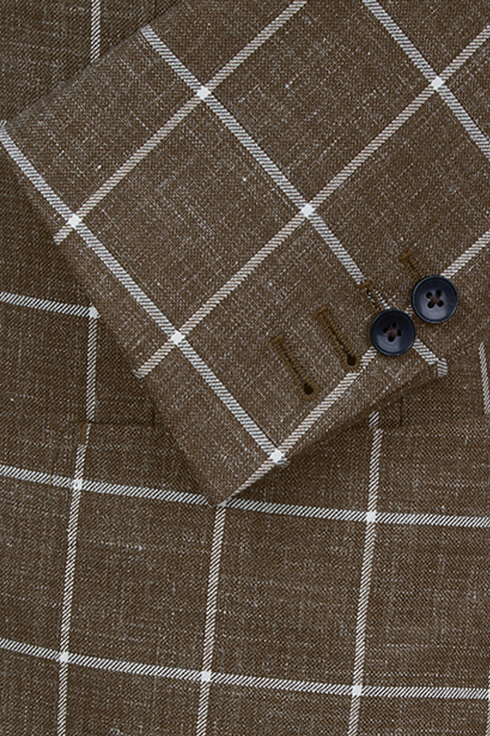Blazer em lã, rami e seda, half canvas, single breasted com lapela notched - Marrom Xadrez