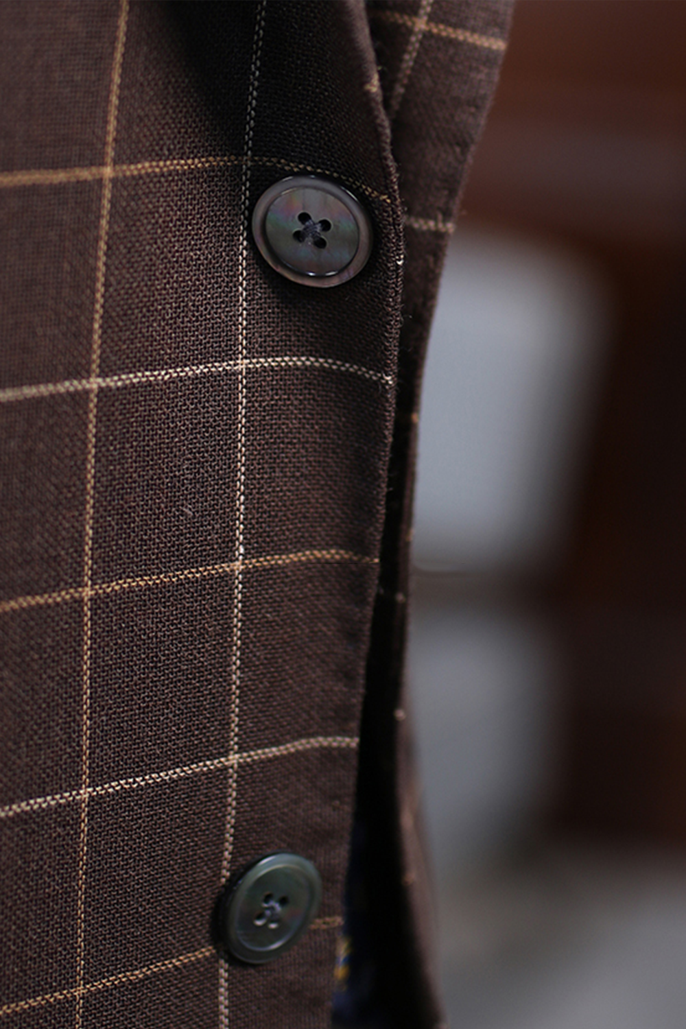 Blazer, em lã com linho single breasted com lapela notched - Marrom Xadrez