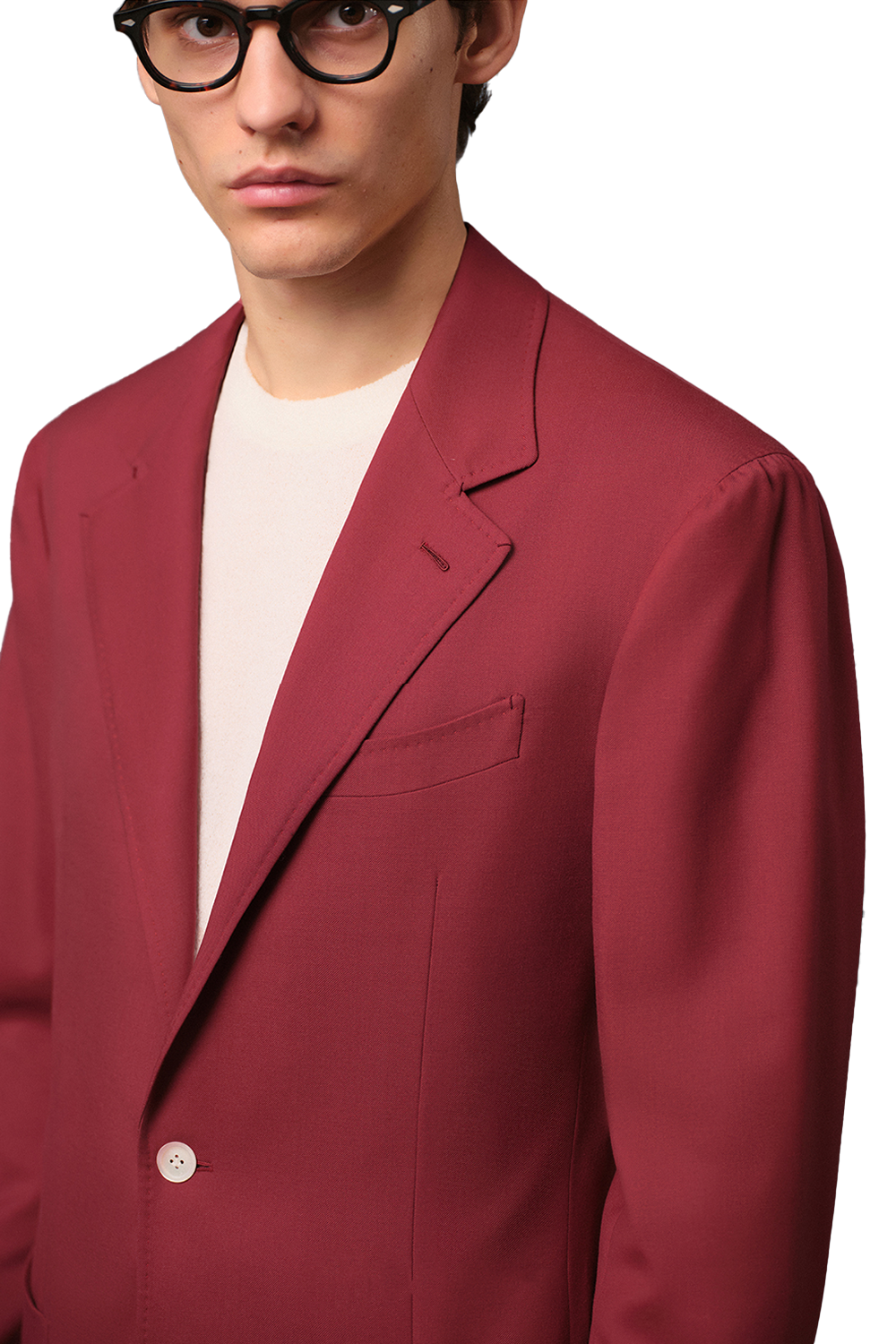 Blazer single breasted com lapela notched, 100% lã super 120'S com 17.75 µ - Vermelho Bordô
