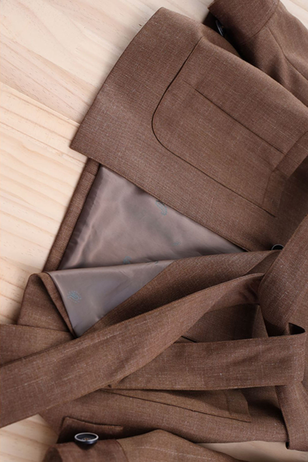 Safari Jacket, com faixa externa em lã com linho - Tabaco claro