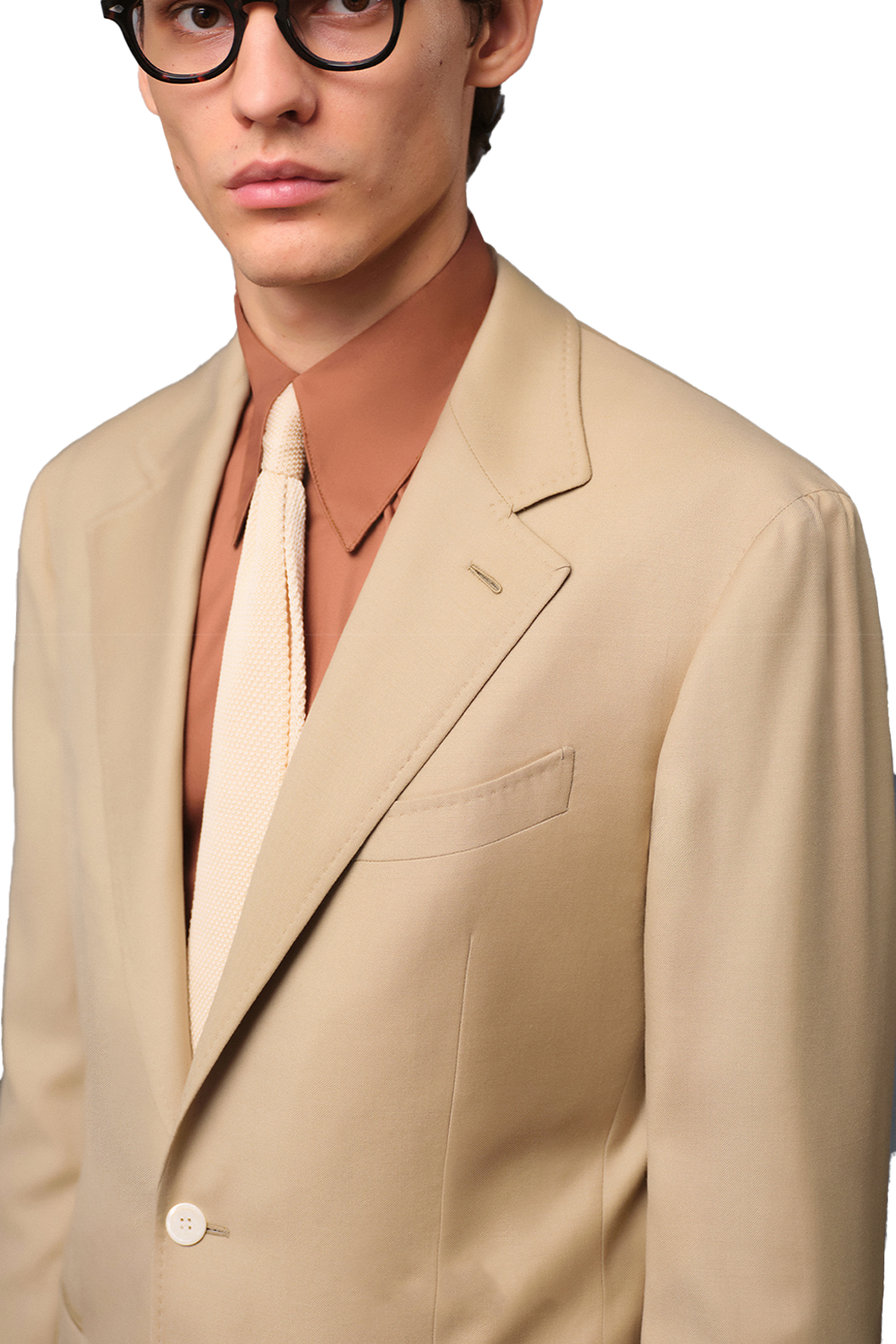 Blazer single breasted com lapela notched, 100% lã super 120'S com 17.75 µ - Khaki