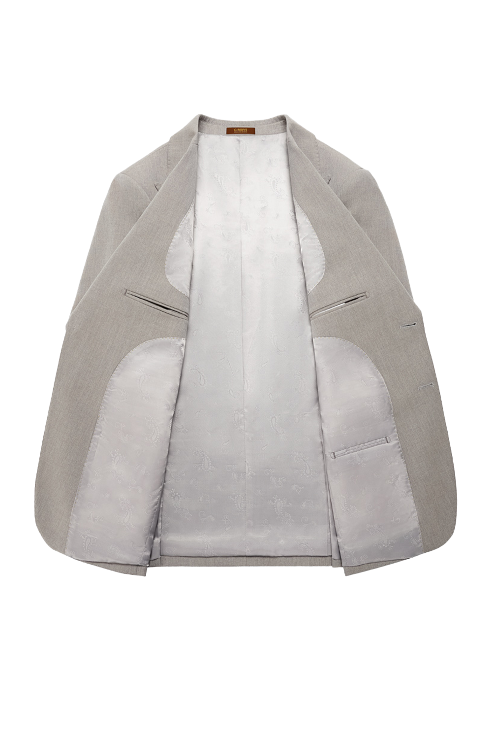 Costume single breasted, em poliviscose com elastano e lapela lapela peak - Cinza Taupe Claro