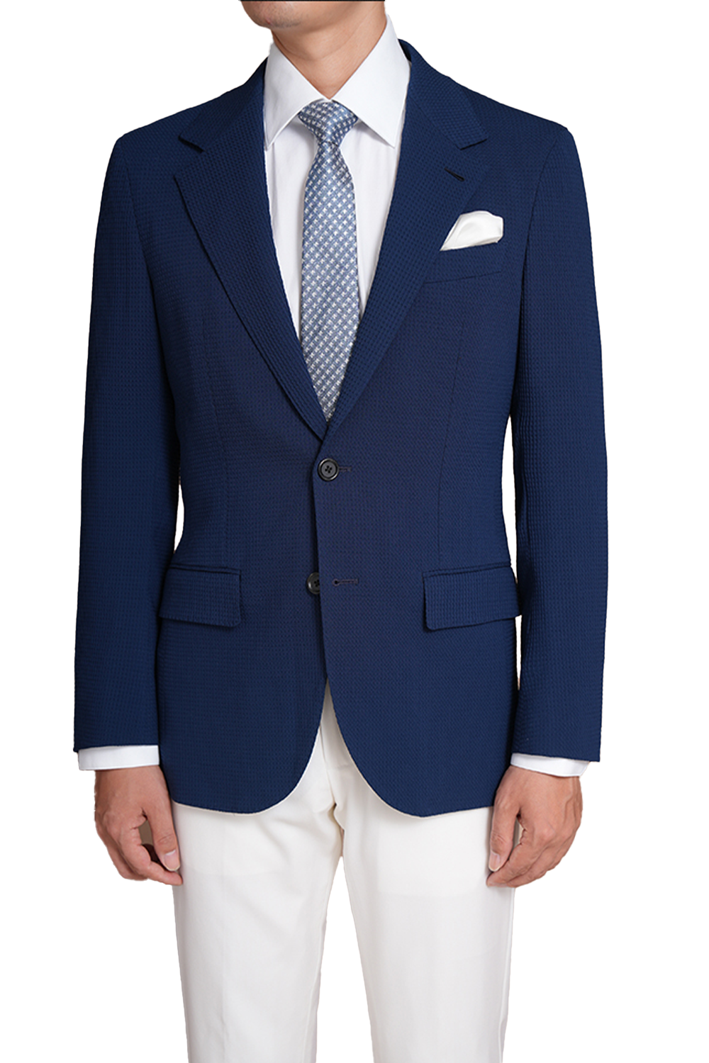 Lanificio F.lli Cerruti 1881 - Blazer single breasted com lapela notched, em lã com elastano, seersucker - Azul Royal