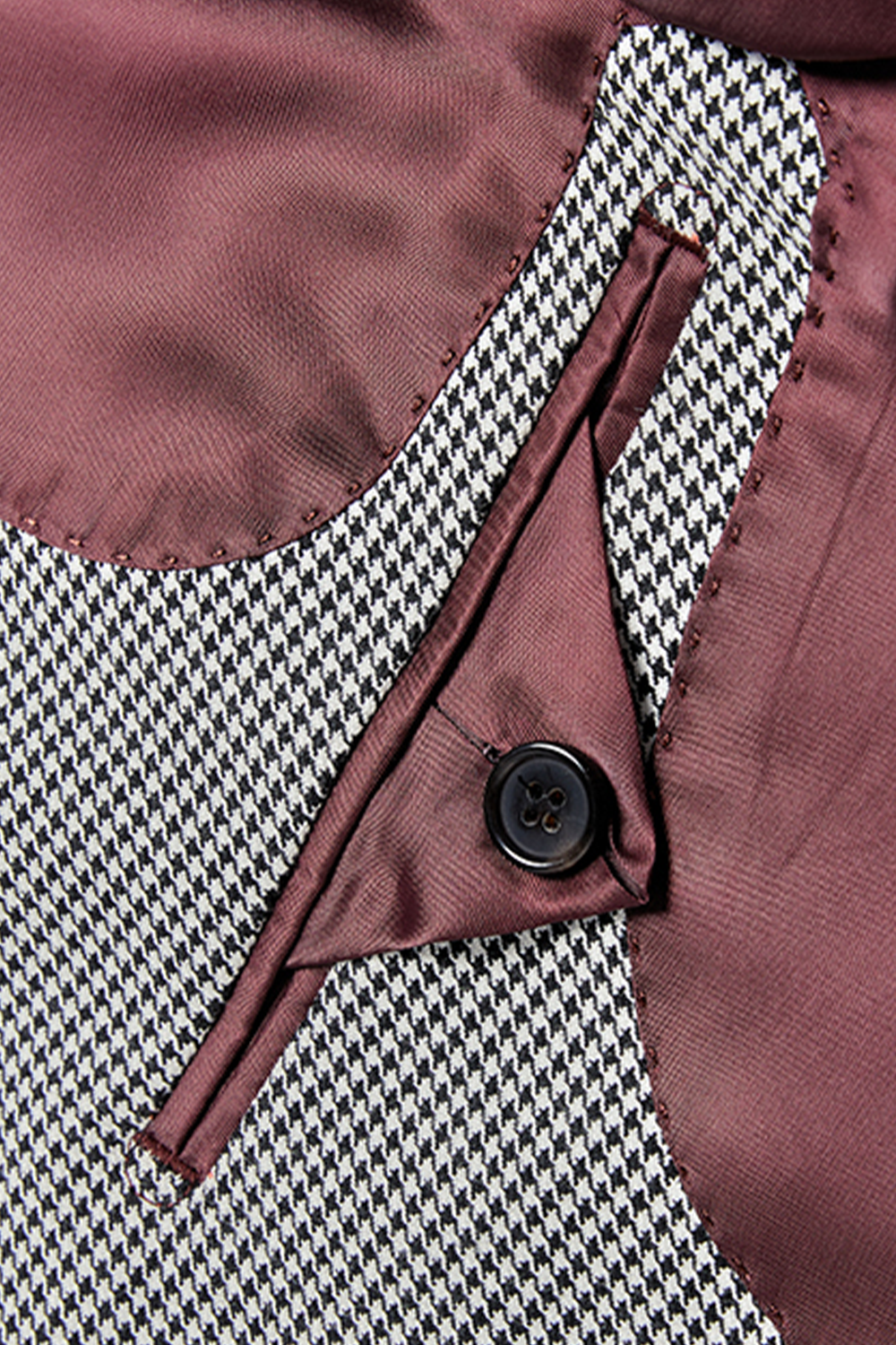 Costume double breasted 6x2 em poliviscose e elastano, com lapela peak - Pied-poule