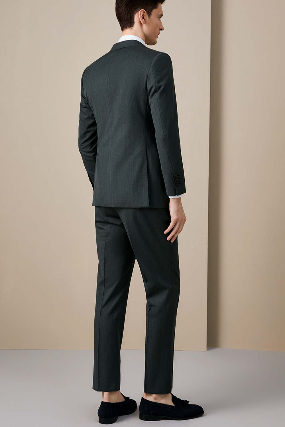 Lanifício Rogna - Costume single, lapela notched, em lã merino com seda - Verde Escuro