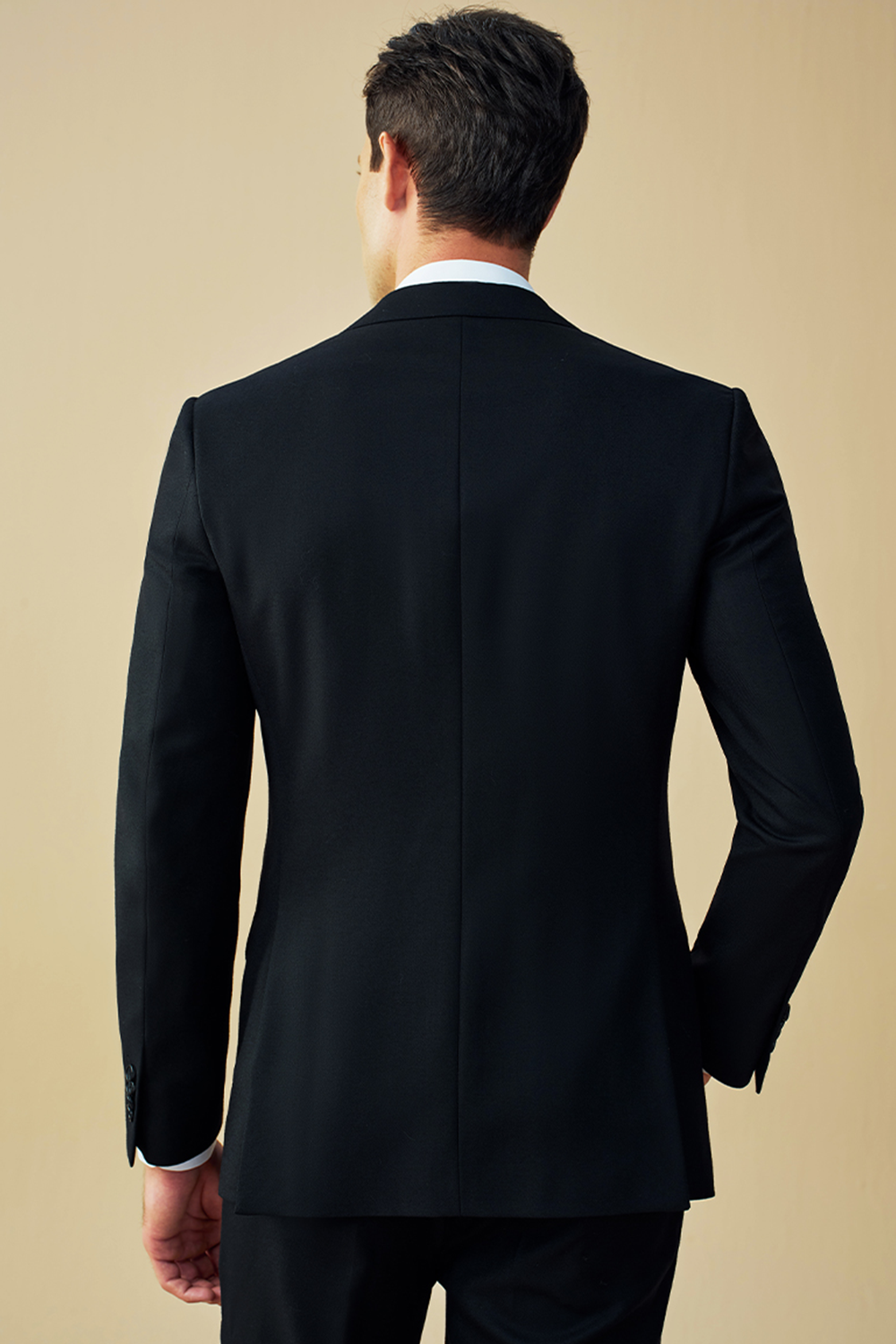 Costume single breasted, em lã tropical, com lapela notched - Preto