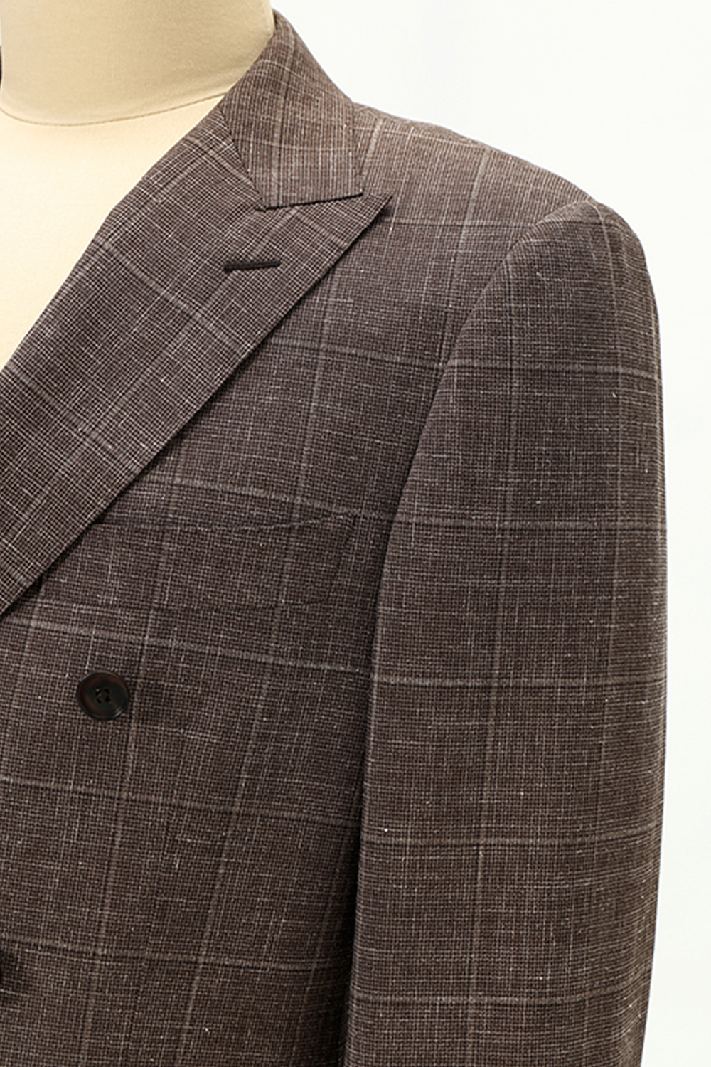 Lanifício Vitale Barberis Canonico - Costume double breasted 6x2, half canvas em lã, linho e seda com lapela peak - Marrom café