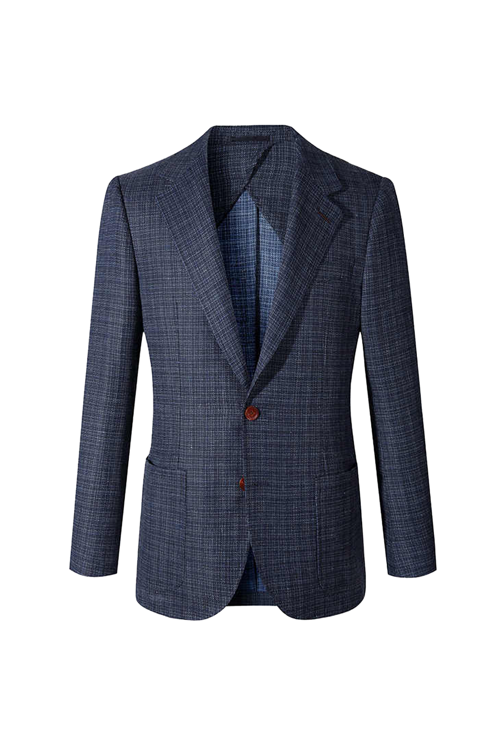 Blazer single breasted com lapela notched, em lã, linho e seda - Azul melange