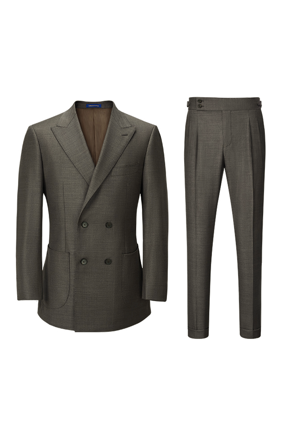 Lanifício Vitale Barberis Canonico - Costume double breasted 4x1, half canvas, lapela peak, em lã merino super 110 18.25 µ - Marrom Carvalho