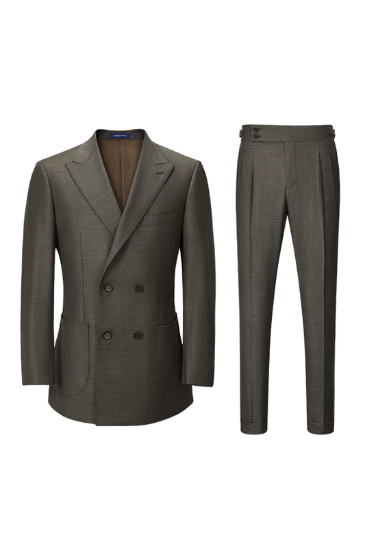 Lanifício Vitale Barberis Canonico - Costume double breasted 4x1, half canvas, lapela peak, em lã merino super 110 18.25 µ - Marrom Carvalho