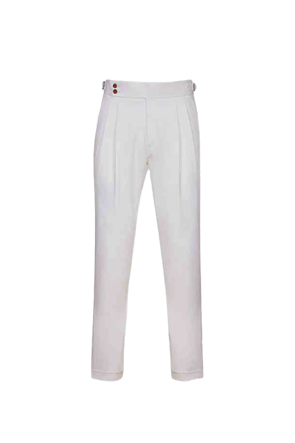 Calça de modelagem italiana, em algodão com elastano com ajustadores laterais - Branca