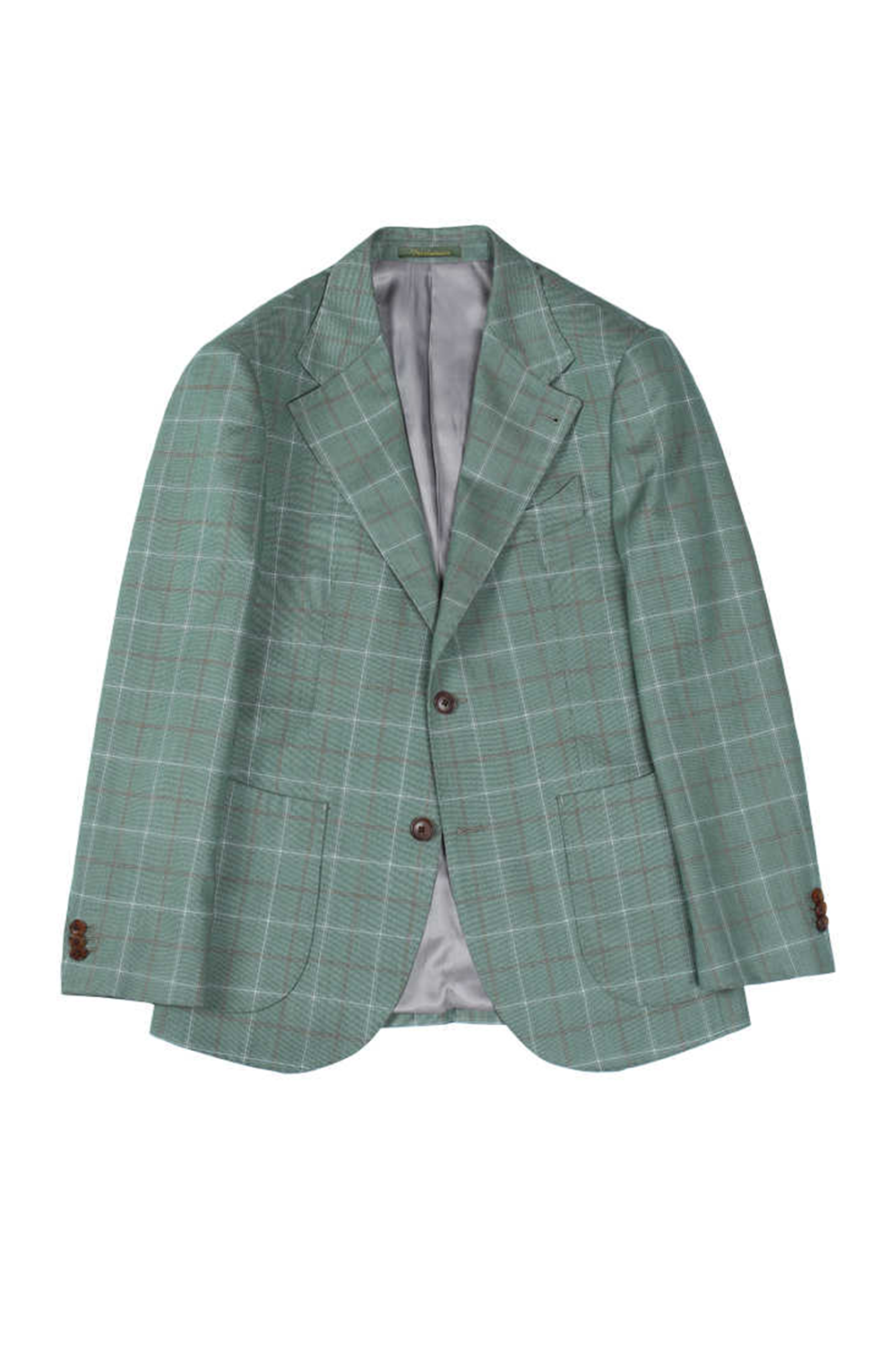 Blazer single breasted, em lã com seda, lapela notched - Verdastro - Padronagem