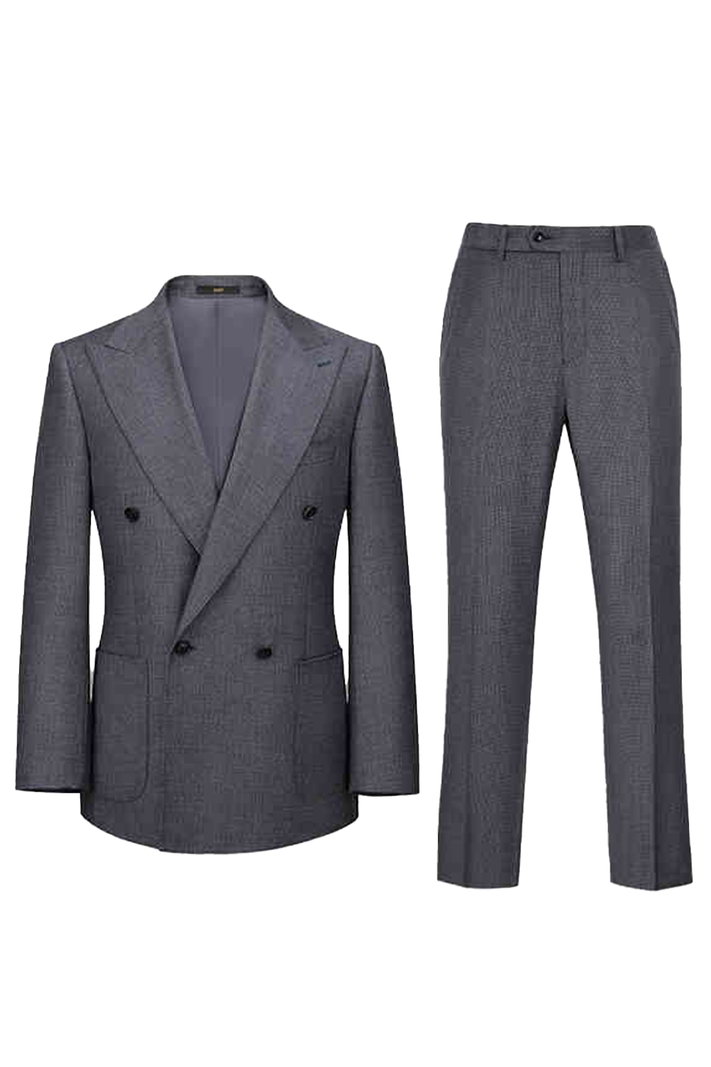 Costume double breasted 4x1 com lapela peak large, 100% lã super 120'S com 17.75 µ - Cinza padronagem