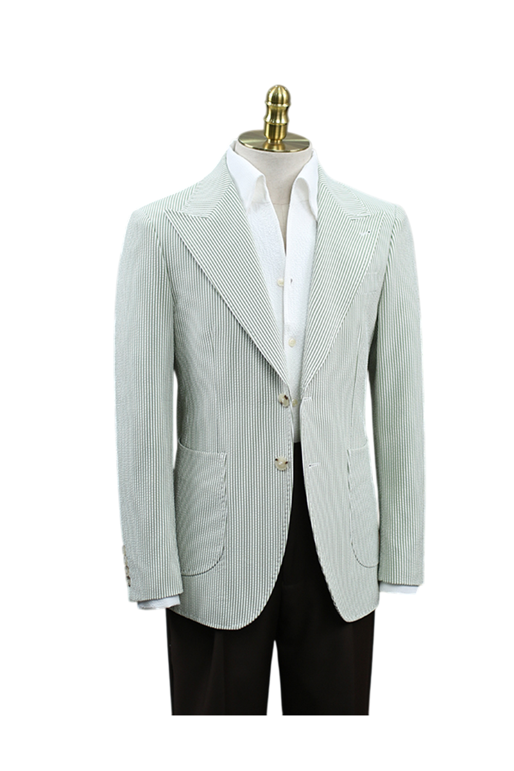 Blazer em tecido seersucker, single breasted com lapela peak - Listras verdes HNR