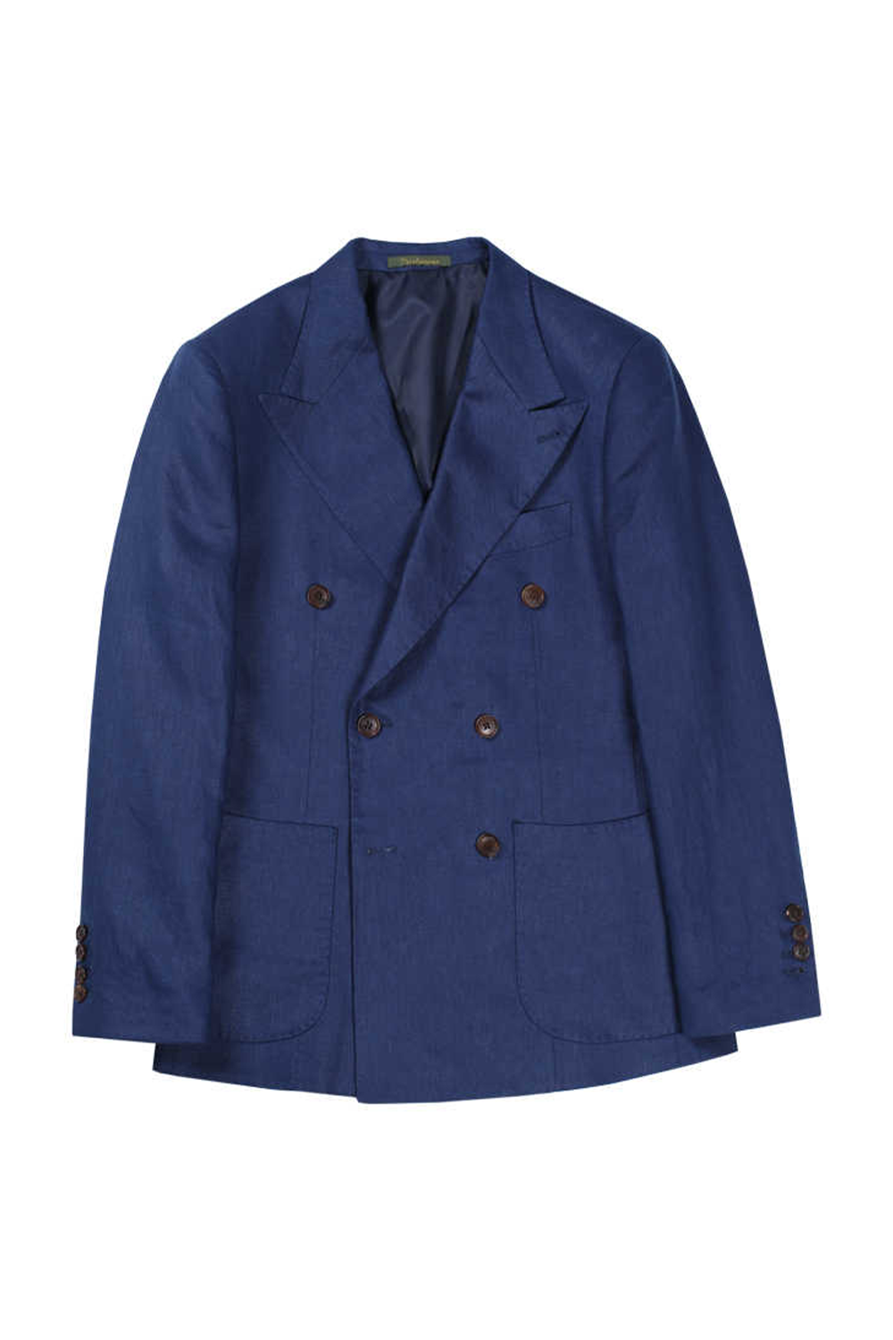 Blazer em linho, double breasted 6x2, com lapela peak large - Azul