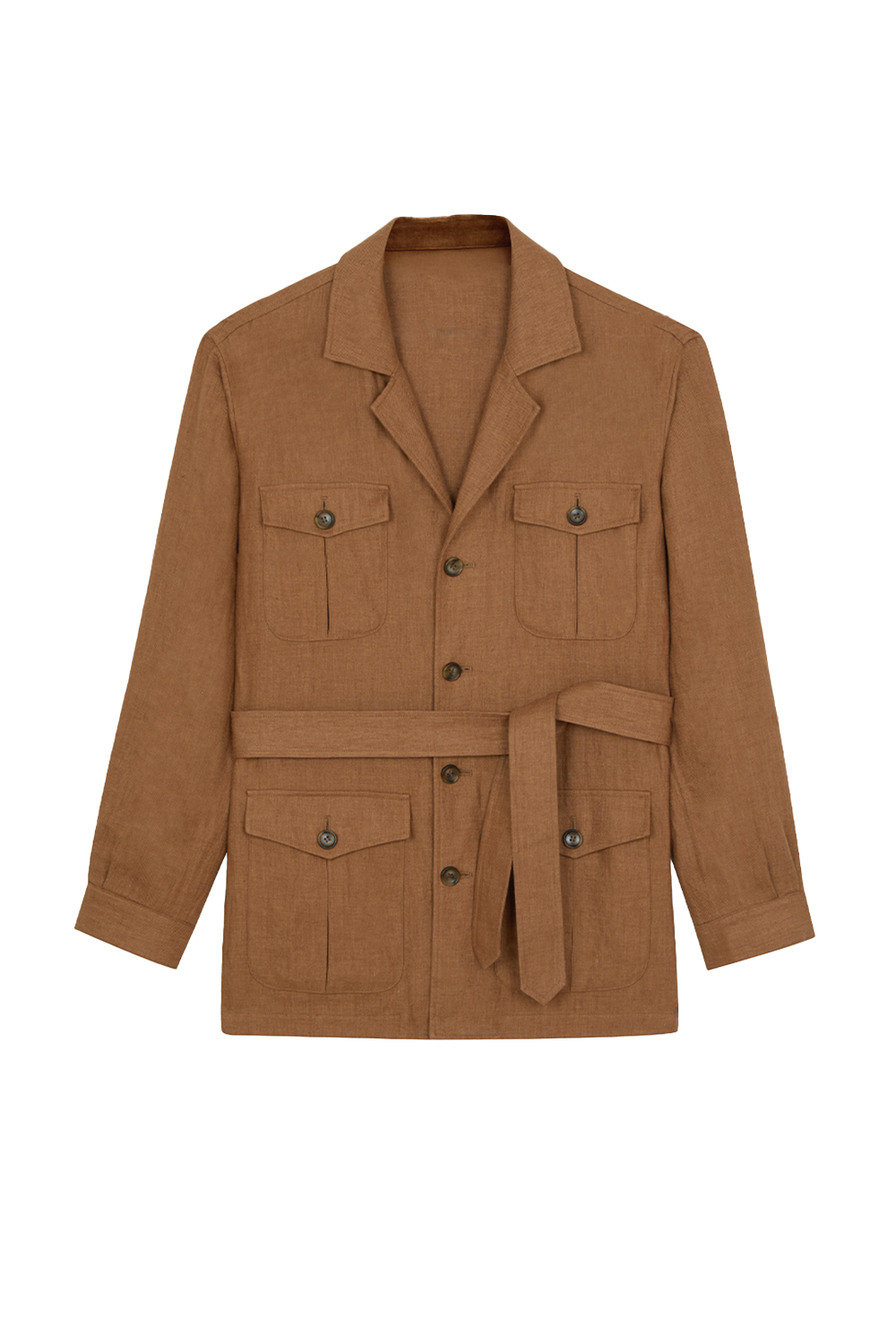 Safari Jacket desestruturado, com faixa 100% linho - Tabaco