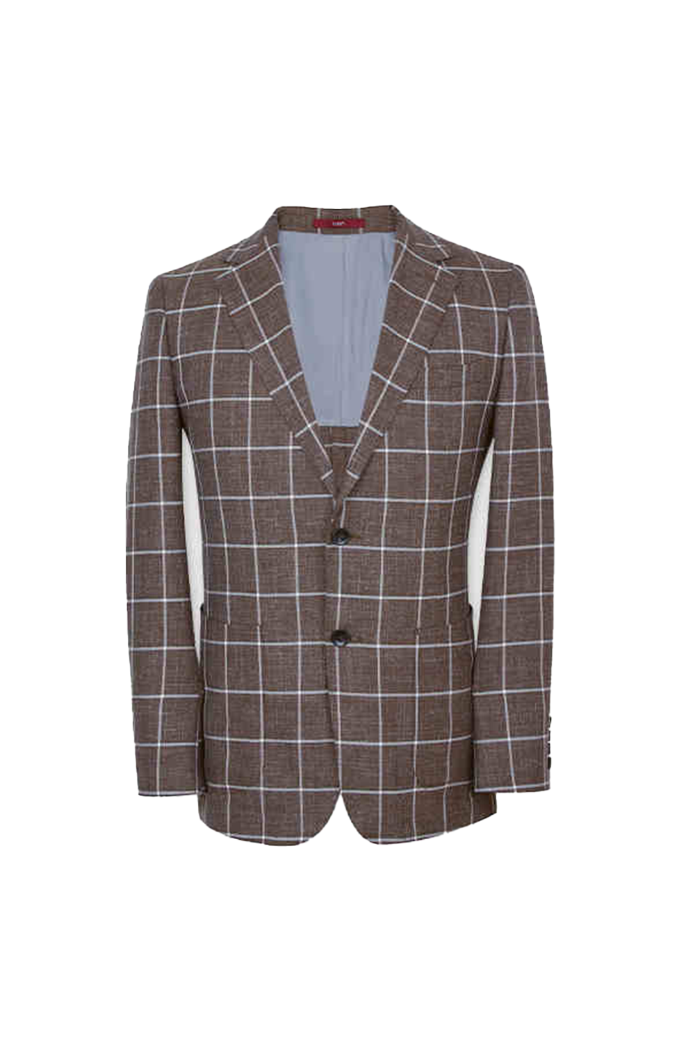 Blazer em lã, rami e seda, half canvas, single breasted com lapela notched - Marrom Xadrez