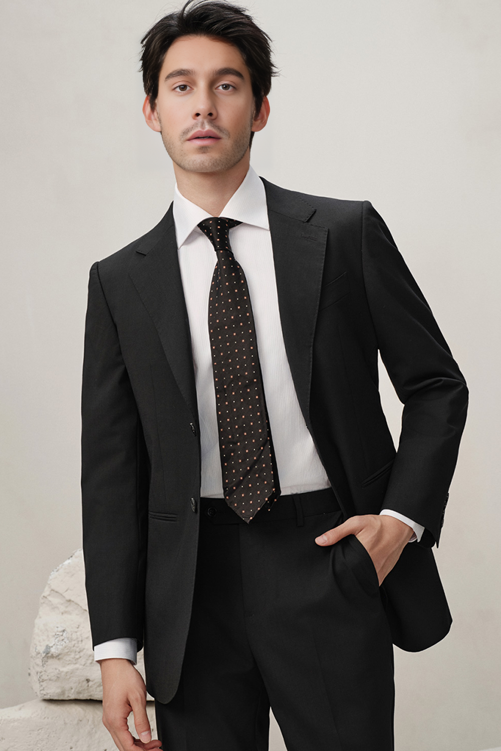 Costume single breasted, em lã merino super 110 18.25 µ com elastano, lapela notched -  Hands-on Preto