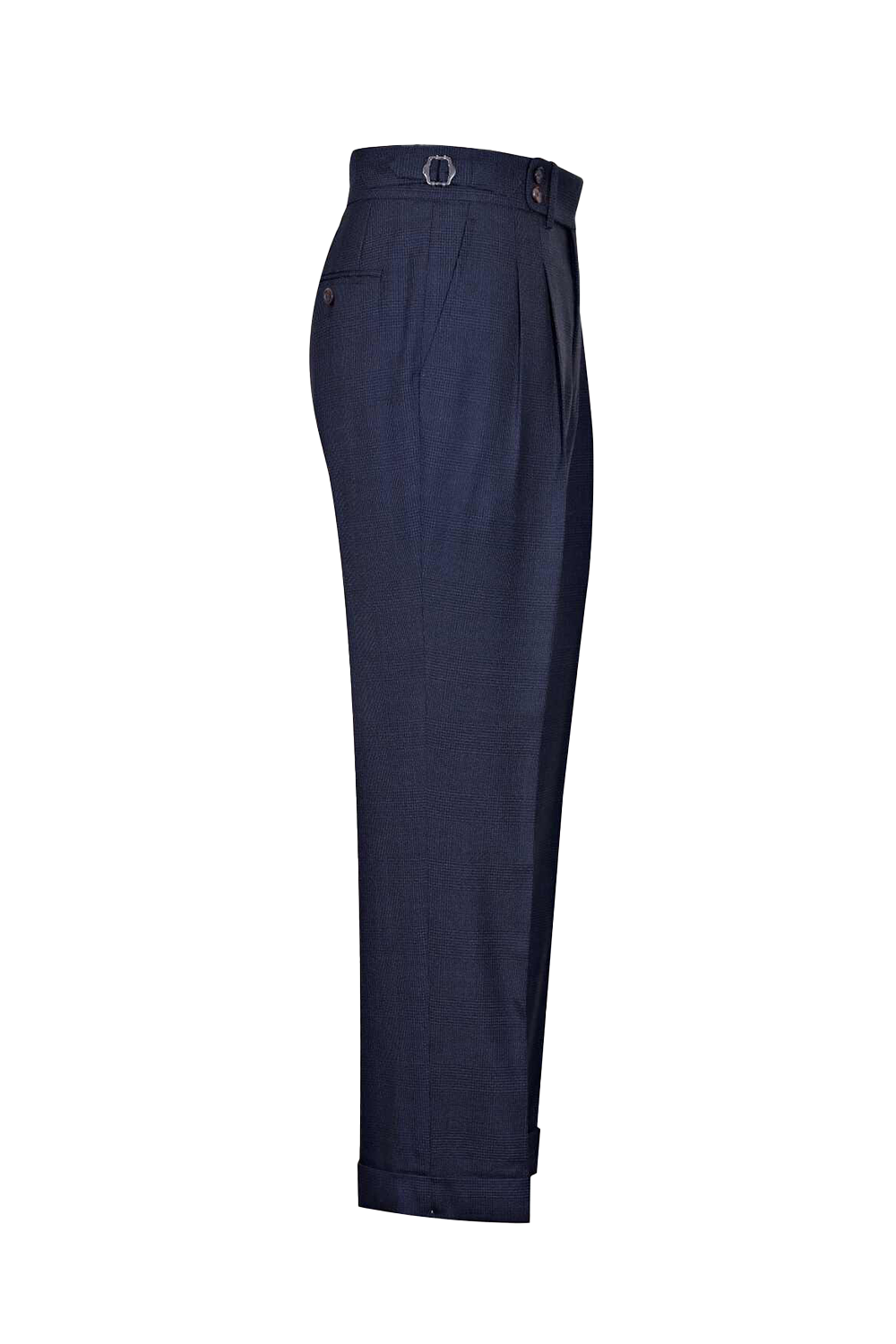 Lanifício T.Ingeniator - Calça em lã merino super 120's, 17.75µ, com ajuste lateral - Azul Príncipe de Gales
