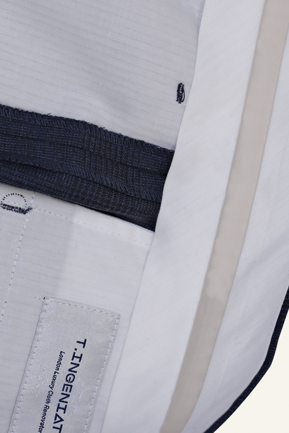 Lanifício T.Ingeniator - Calça em lã merino super 120's, 17.75µ, com ajuste lateral - Azul Príncipe de Gales