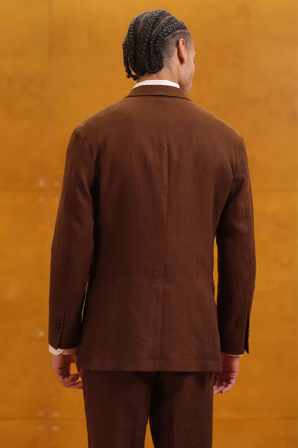 Costume single breasted com lapela notched, em linho hopsack - Marrom Act