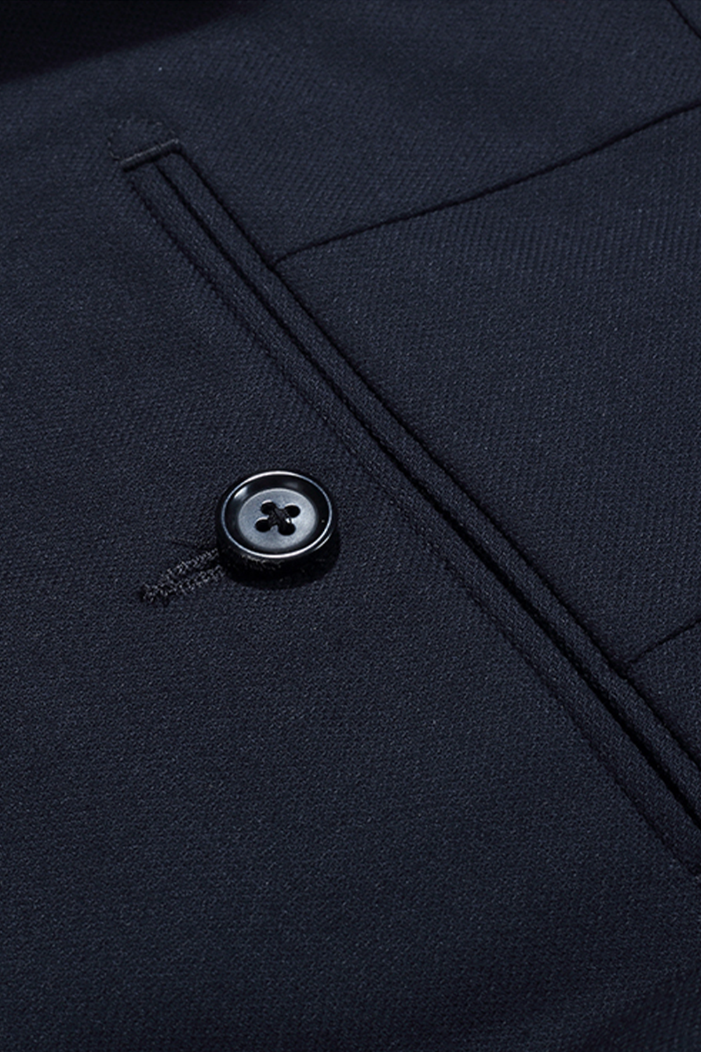 Calça em modelagem italiana, em polilã, cintura alta, com ajustadores laterais - Azul marinho